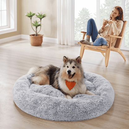 Giant 3XL Furry Plush Donut Dog Bed for Extra Large Dog Breeds with Washable Cover 2