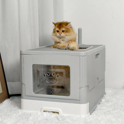 Cat Litter Box Enclosure with Double Entrance-Exit & Pull-Out Drawer Tray
