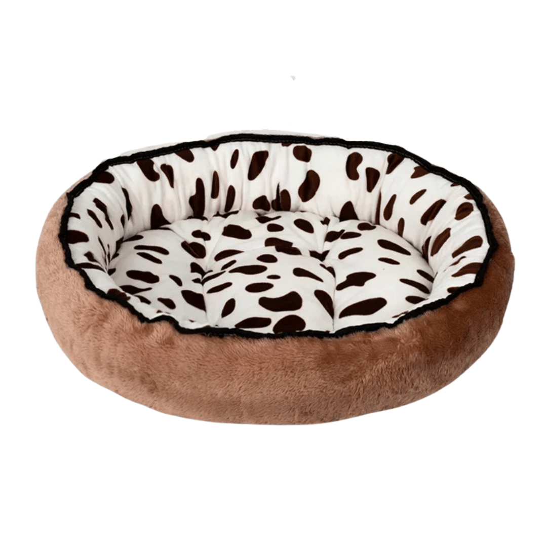 Washable Pet Bed with Cosy Fleece Interior for Dogs & Cats - Cow Print inside