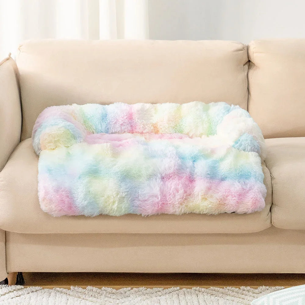 Fluffy Calming Dog Bed Sofa Protector with Bolster for Smaller Dogs & Cats 9
