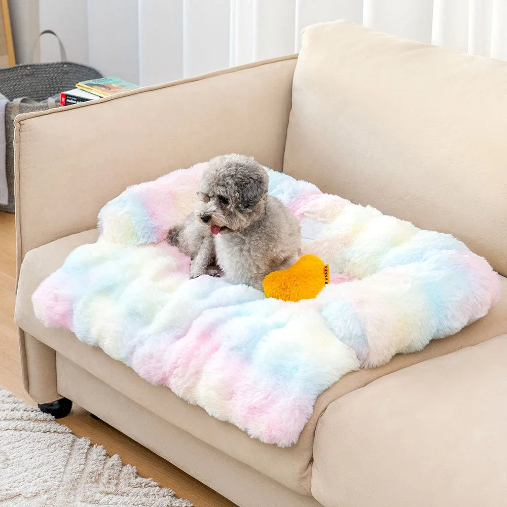 Fluffy Calming Dog Bed Sofa Protector with Bolster for Smaller Dogs & Cats 4