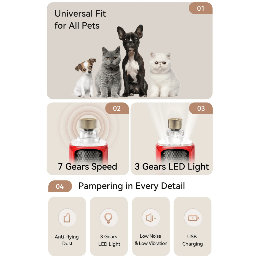 Quiet Dog Nail Grinder with Light for Easy & Peaceful Dog Paw Grooming | USB Rechargeable 14