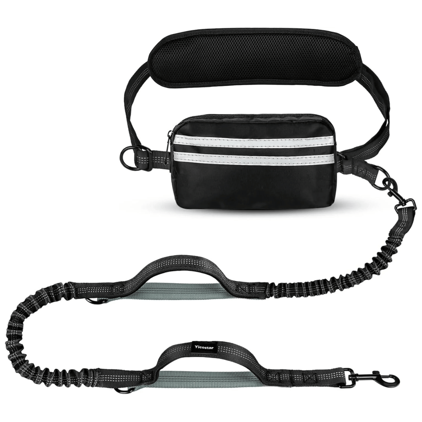 Hands-Free Dog Running Lead with Bungee Shock Absorber, Padded Waist Belt & Zipper Pouch