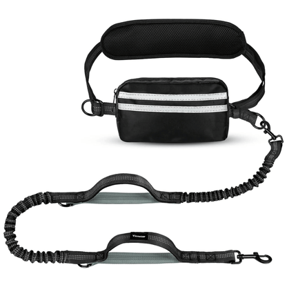 Hands-Free Dog Running Lead with Bungee Shock Absorber, Padded Waist Belt & Zipper Pouch