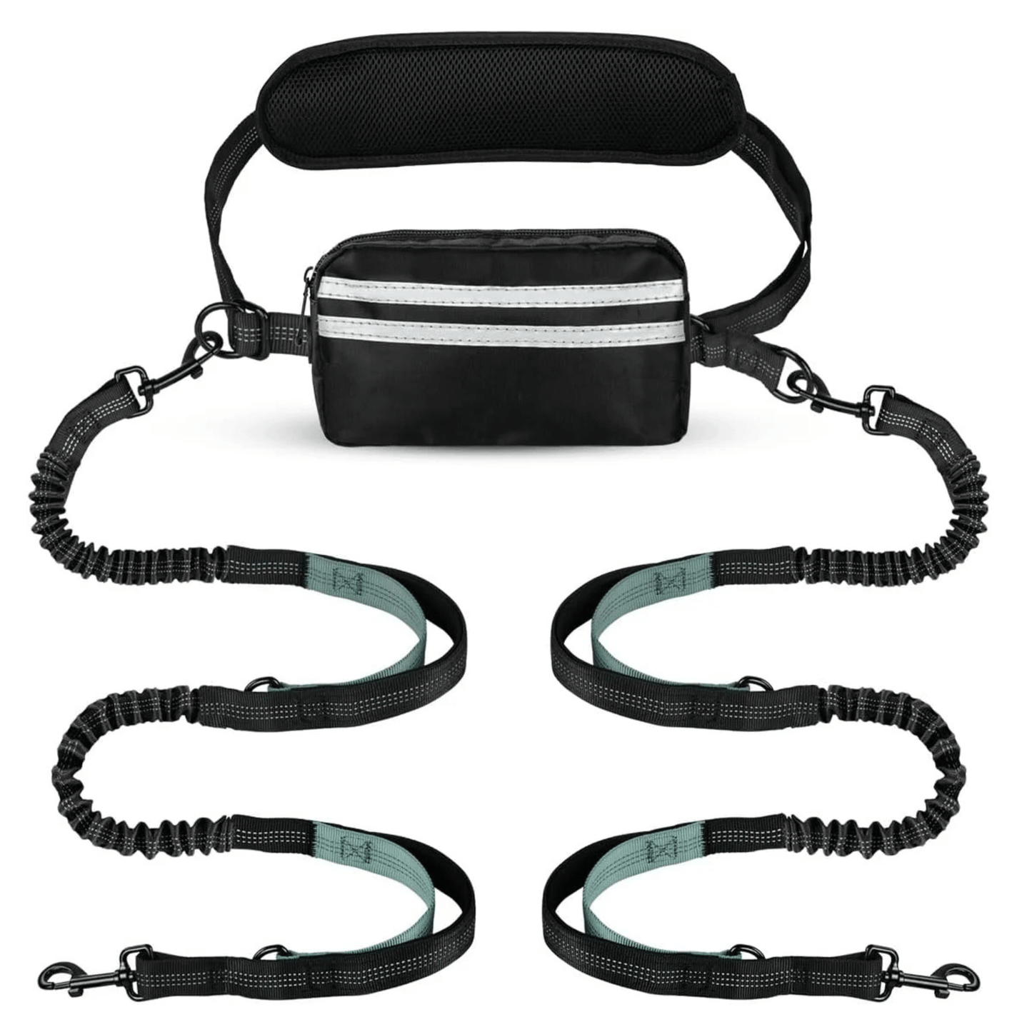 Hands-Free Dog Running Lead with Bungee Shock Absorber, Padded Waist Belt & Zipper Pouch