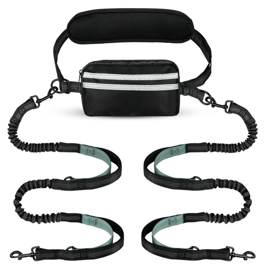 Hands-Free Dog Running Lead with Bungee Shock Absorber, Padded Waist Belt & Zipper Pouch