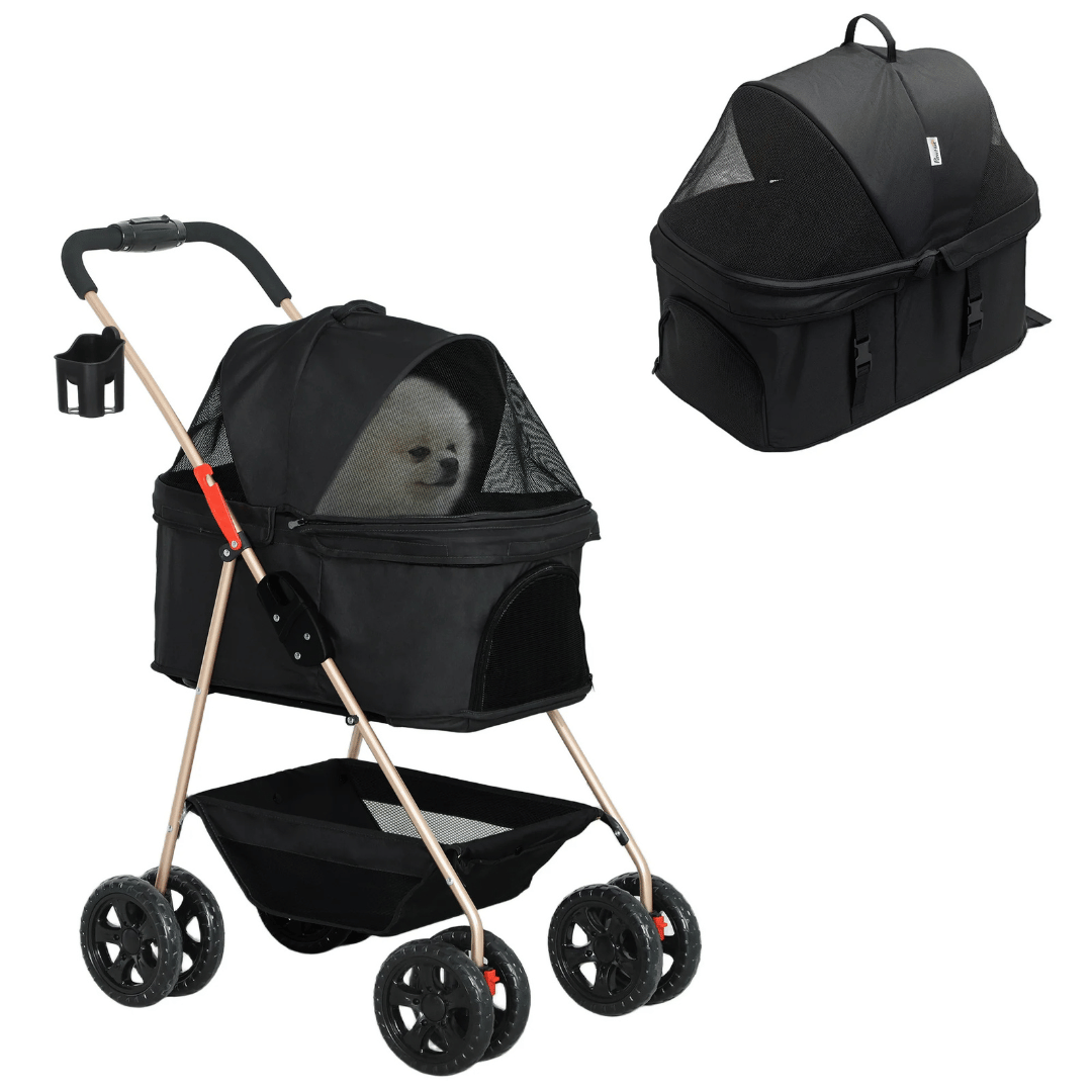 Mini-Dog Pet Stroller with Detachable Carrier Basket & Storage 2