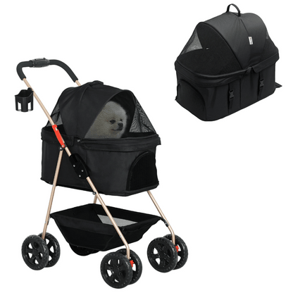 Mini-Dog Pet Stroller with Detachable Carrier Basket & Storage 2