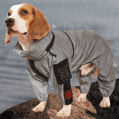 Reflective Full Body Dog Jacket with Adjustable Snood | Waterproof Dog Raincoat Jumpsuit