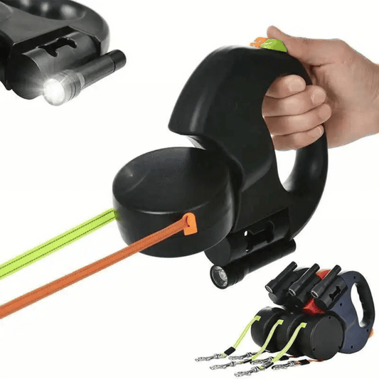 3 Metre Double Retractable Dog Lead with Flashlight & No-Tangle 360° Swivel Clips 1