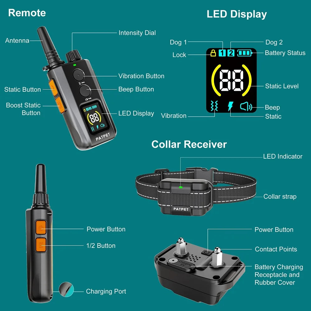 600m Range Dog Training Collar with Remote Receiver 6