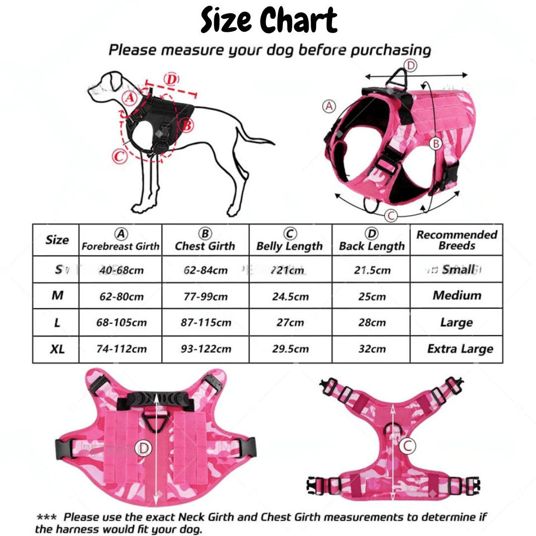 Pink Camouflage Military-Style Dog Harness | Tactical Dog Training Vest