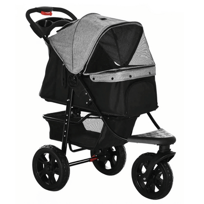 Sturdy-Wheeled Dog Stroller with Storage Basket for Outdoor Adventures