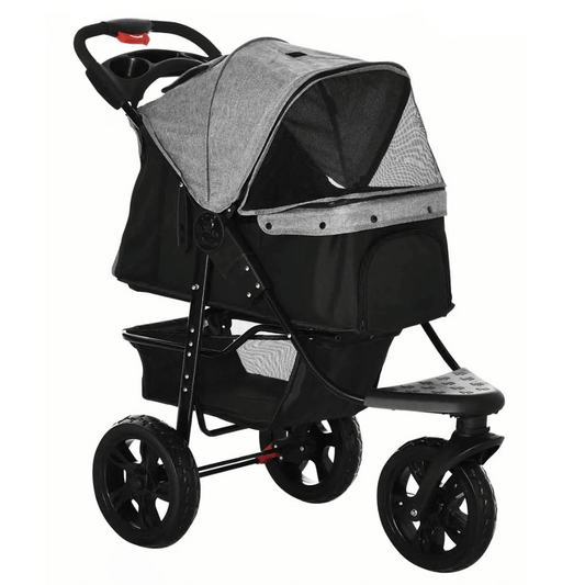 Sturdy-Wheeled Dog Stroller with Storage Basket for Outdoor Adventures