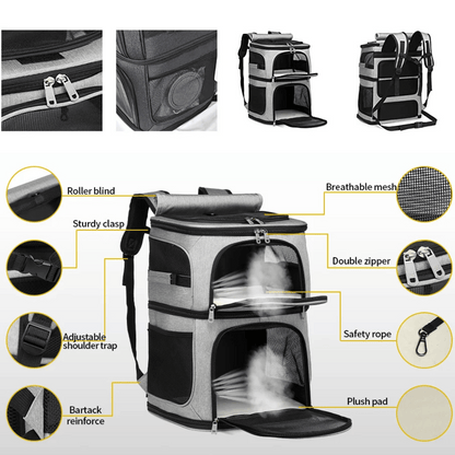 Ventilated Double Pet Carrier Backpack for Cats & Small Dogs with Two Compartments & Multiple Openings 8