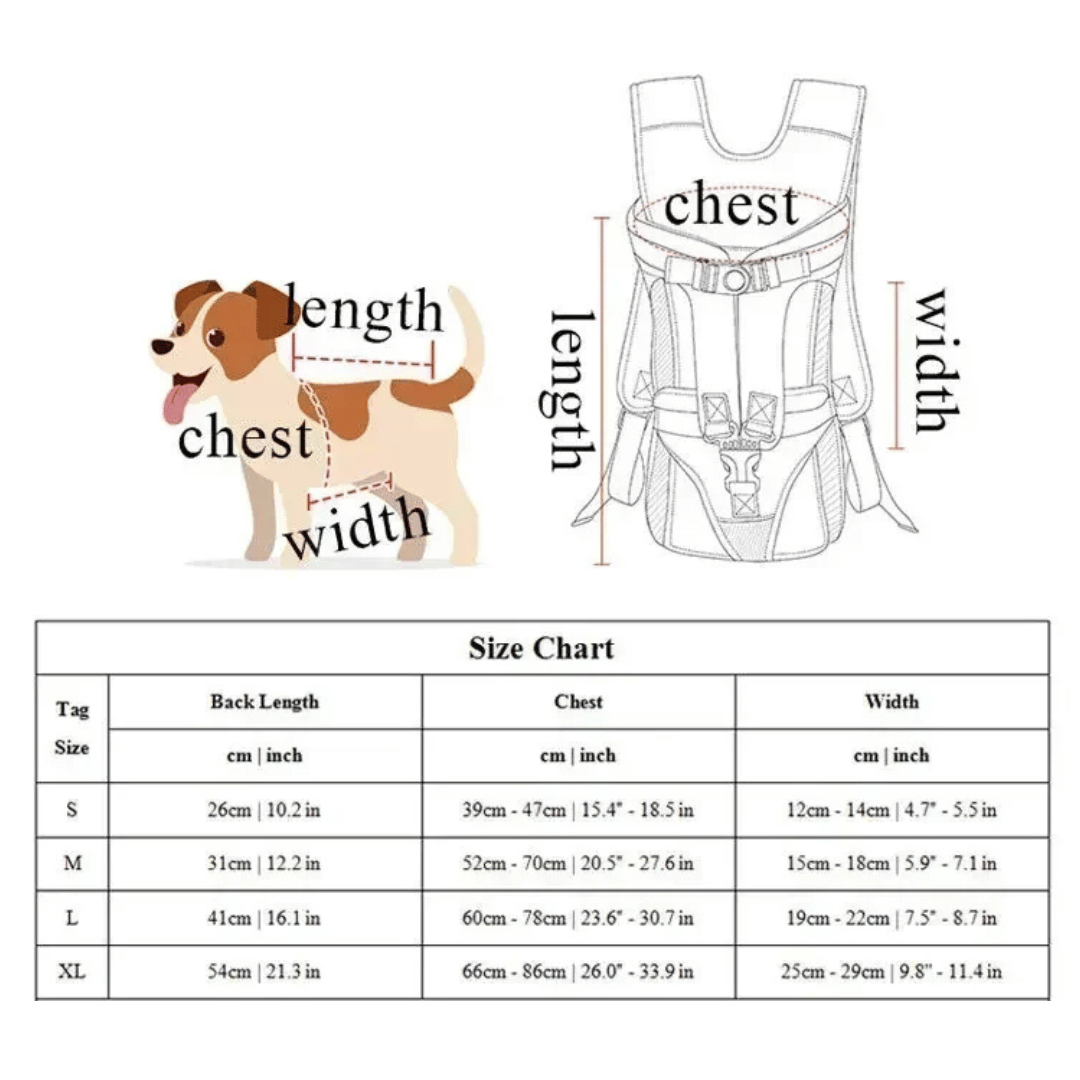 Secure & Comfy Dog Carrier Backpack | Breathable & Fully Adjustable Pet Backpack - size guide