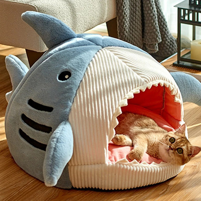 Cute-Shark-Semi-Enclosed-Pet-Bed-for-Small-Dogs-Cats-2