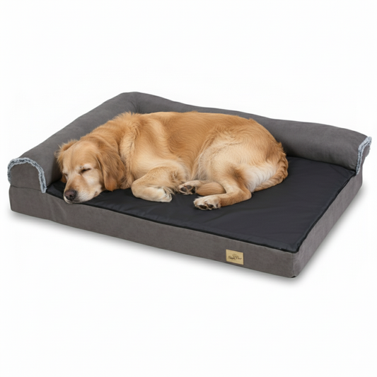XL Orthopedic Memory Foam Dog Bed for Large Dogs with L-Shaped Bolster