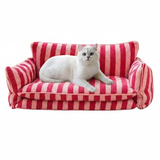 Stripey Plush Cat Bed Sofa for Small Pets
