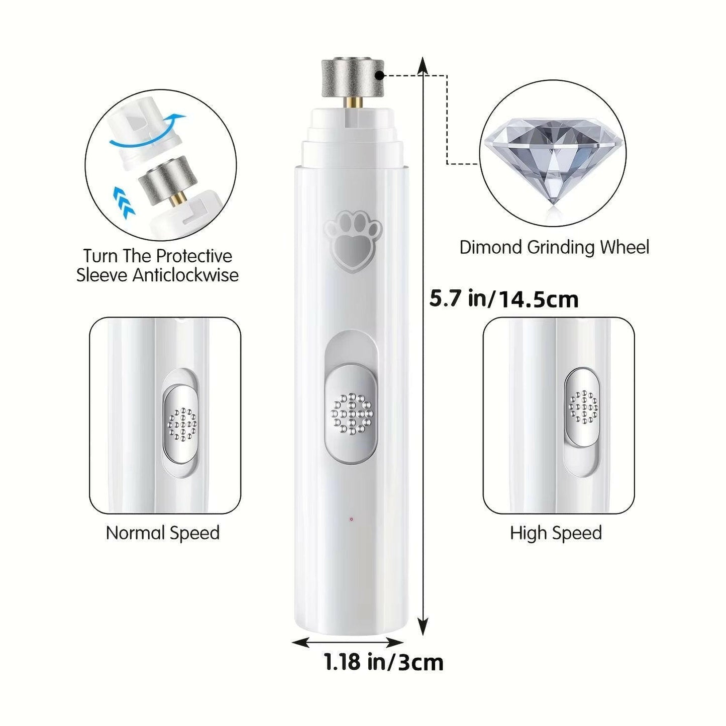 Diamond Precision Dog Nail Grinder with Quiet 2-Speed Operation 12