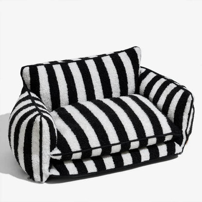 Stripey Plush Cat Bed Sofa for Small Pets