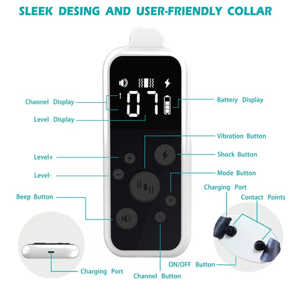 White Digital Dog Training Collar with Sleek LED Remote Control 3