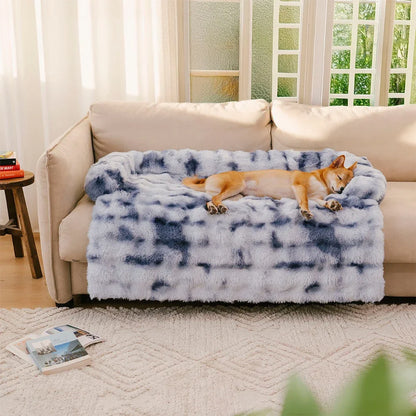 Fluffy Calming Dog Bed Sofa Protector with Bolster for Smaller Dogs & Cats 6