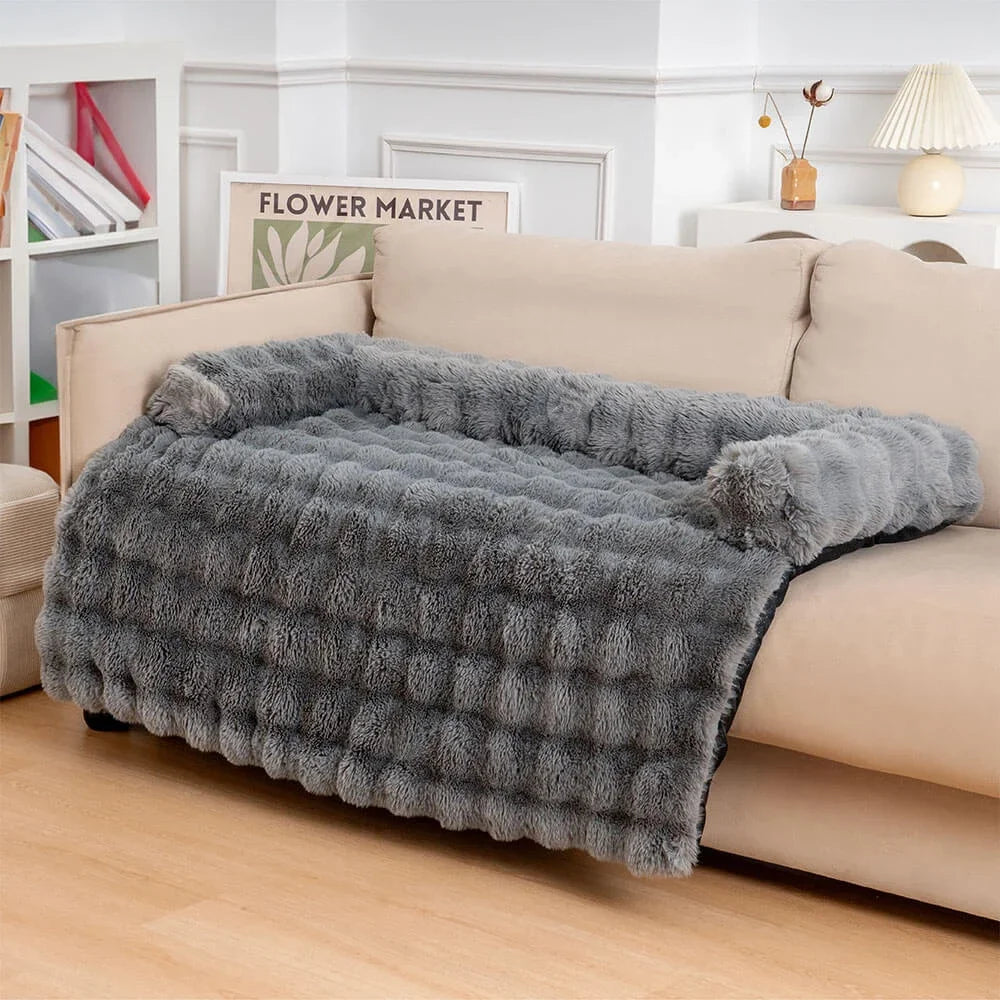 Fluffy Calming Dog Bed Sofa Protector with Bolster for Smaller Dogs & Cats 10