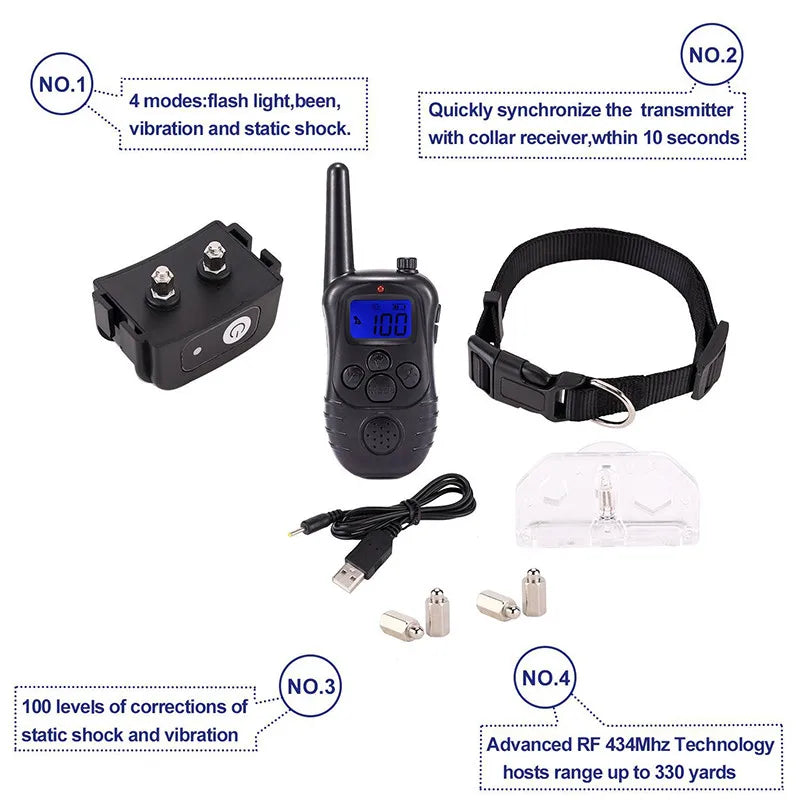 Waterproof & Rechargeable 300m Nylon Dog Training Collar with Remote 6