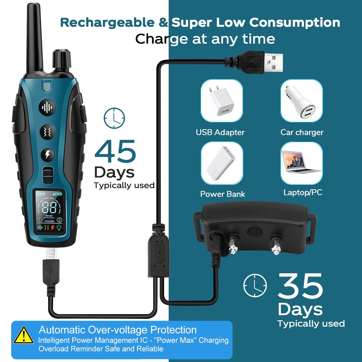 Night-Safe Flashlight Dog Training Collar & Remote Control up to 1000m