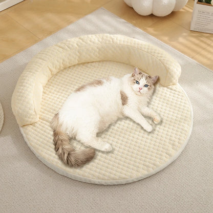 Round Pet Cooling Mat - Absorbs Heat & Cools Body | Breathable, Non-Slip Dog & Cat Bed with Head Support
