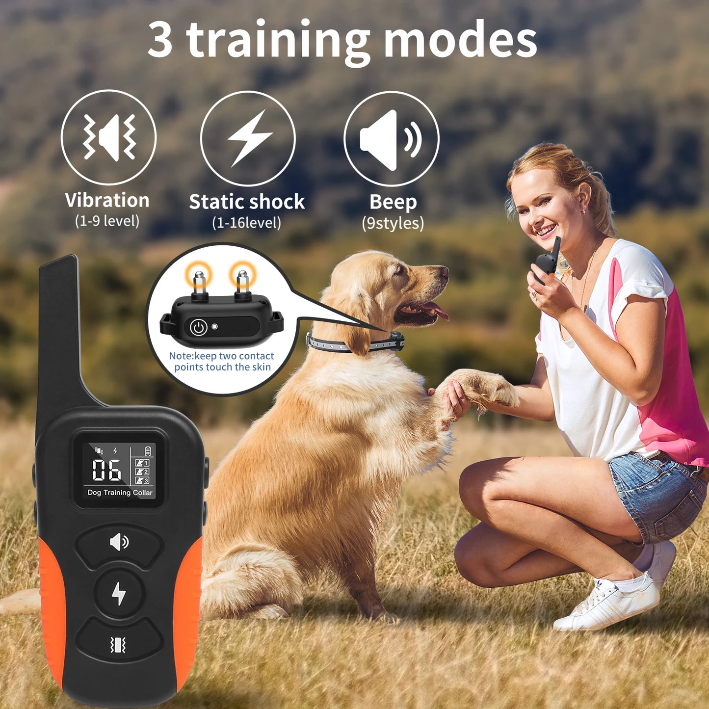 1000m Vibrate, Beep & Shock Dog Training Collar & Remote 4