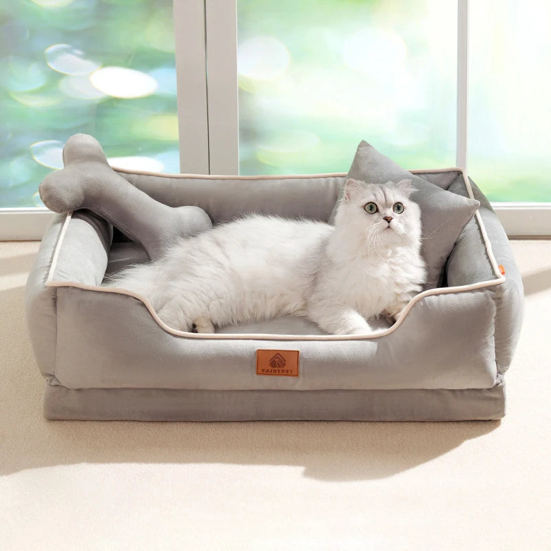Velvet-Soft Comfort Pet Bed with Supportive Cushion & Bolster for Dogs & Cats 1