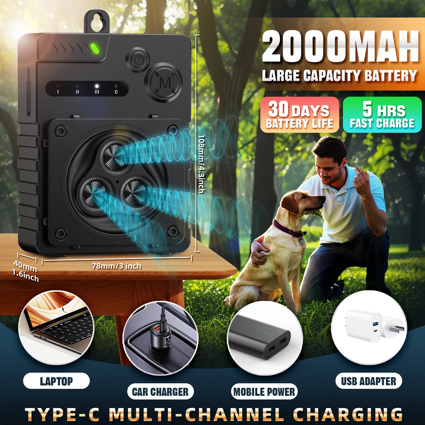 Ultrasonic Dog Bark Deterrent Device for Indoor & Outdoor Use 7