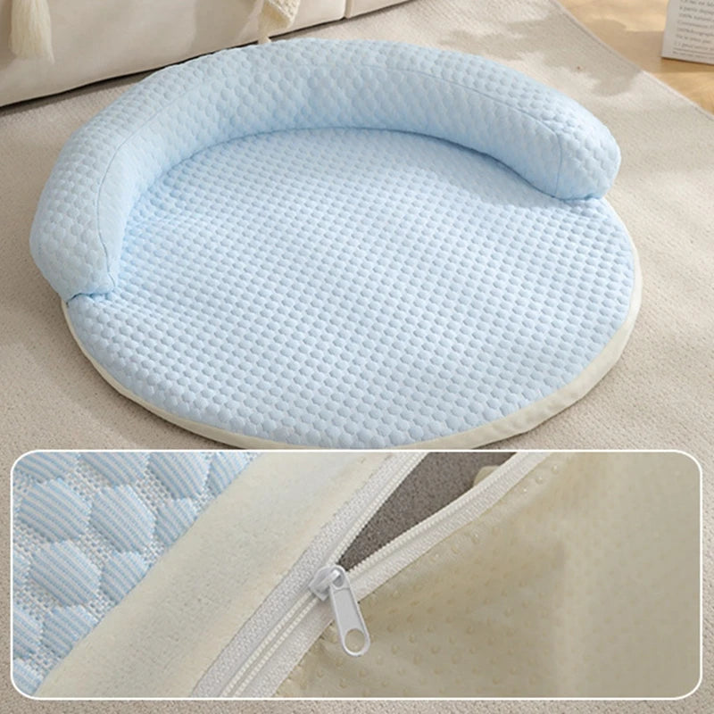 Round Pet Cooling Mat - Absorbs Heat & Cools Body | Breathable, Non-Slip Dog & Cat Bed with Head Support