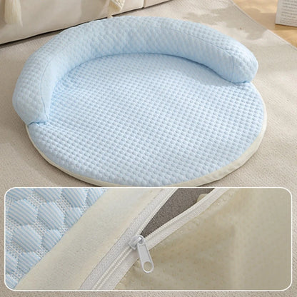 Round Pet Cooling Mat - Absorbs Heat & Cools Body | Breathable, Non-Slip Dog & Cat Bed with Head Support