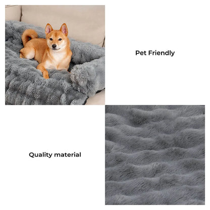 Fluffy Calming Dog Bed Sofa Protector with Bolster for Smaller Dogs & Cats 8