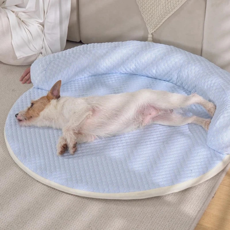 Round Pet Cooling Mat - Absorbs Heat & Cools Body | Breathable, Non-Slip Dog & Cat Bed with Head Support