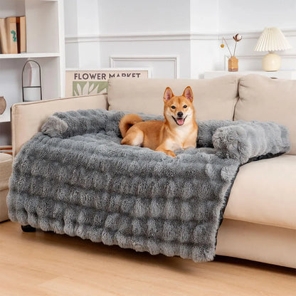 Fluffy Calming Dog Bed Sofa Protector with Bolster for Smaller Dogs & Cats 1