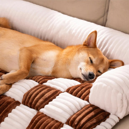 Cosy-Checkered Plush Dog Bed Sofa Protector with Bolster | For Smaller Dogs & Cats 5