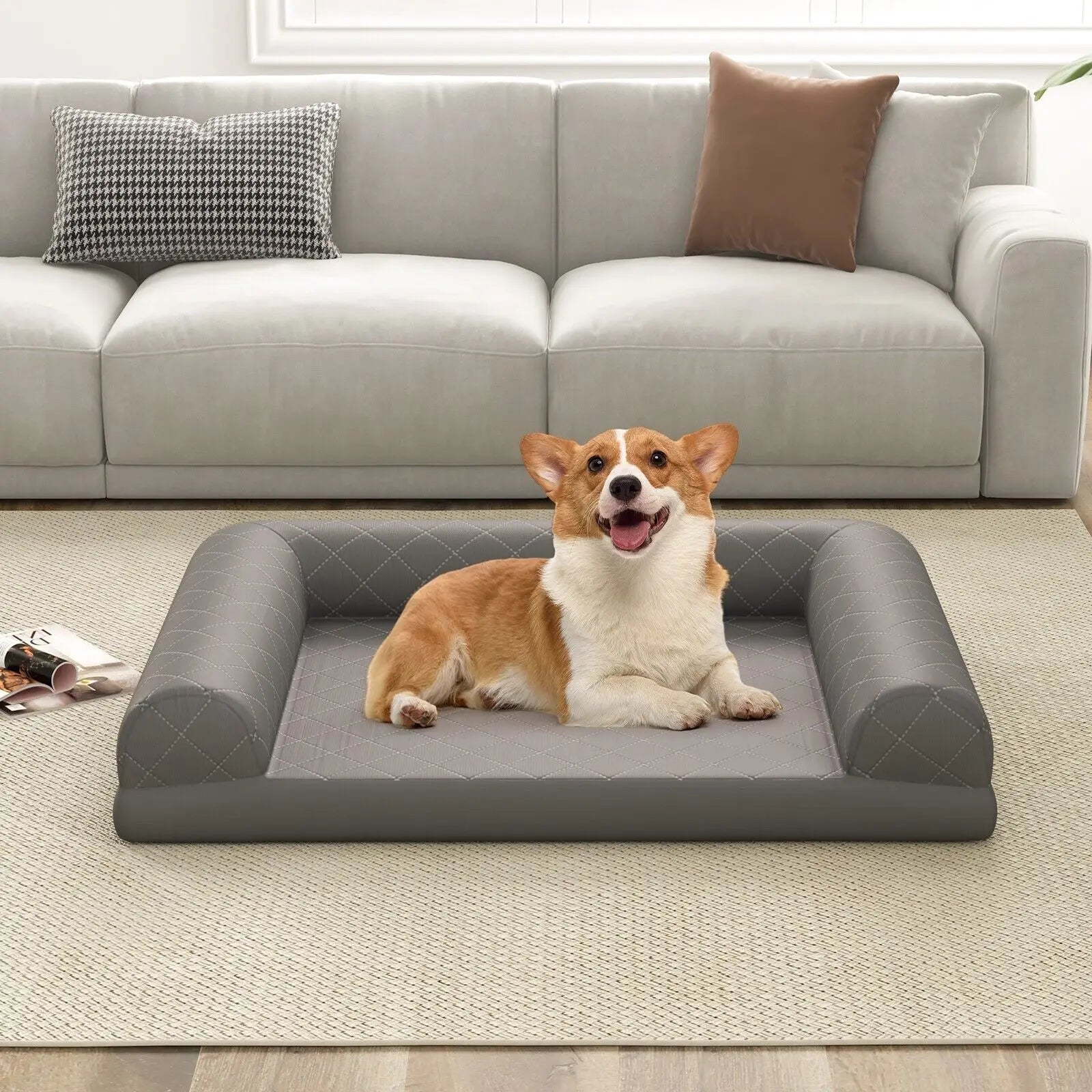 Supportive Orthopedic Dog Bed with 3-Sided Bolster 2