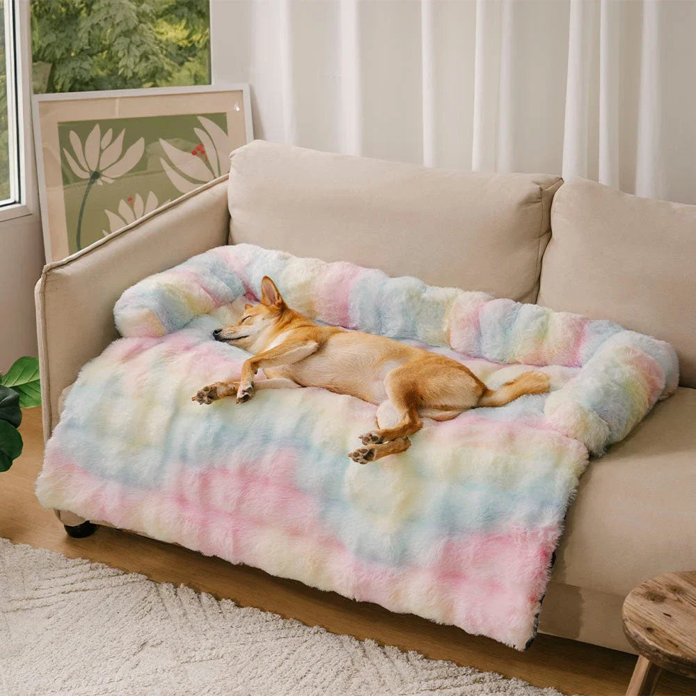 Fluffy Calming Dog Bed Sofa Protector with Bolster for Smaller Dogs & Cats 5