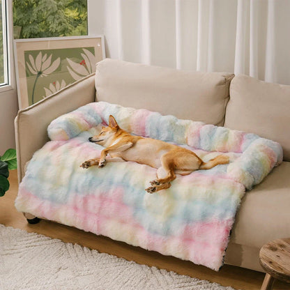 Fluffy Calming Dog Bed Sofa Protector with Bolster for Smaller Dogs & Cats 5