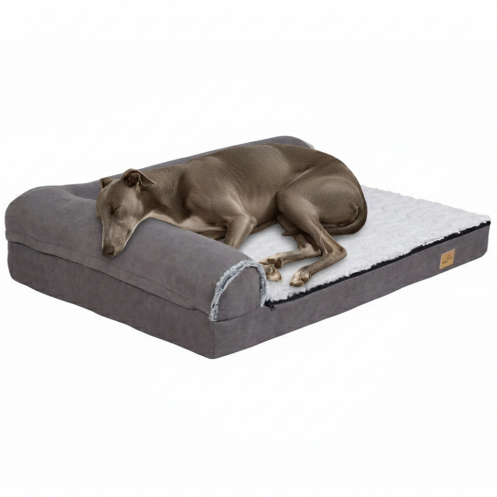 XL Orthopedic Memory Foam Dog Bed for Large Dogs with L-Shaped Bolster
