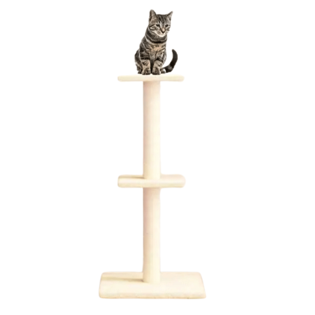 Aesthetic Beige Cat Tree Scratching Post with 2 Perches 3