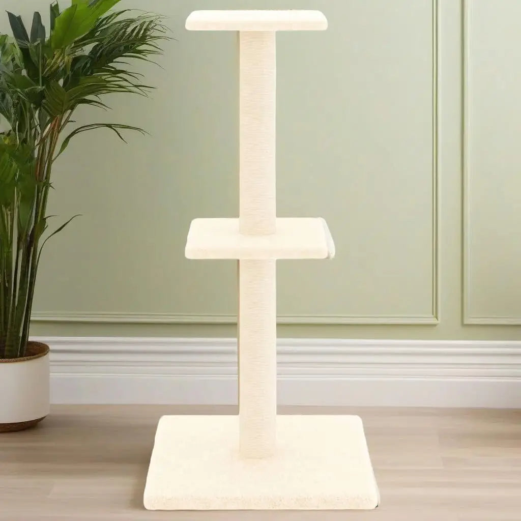 Aesthetic Beige Cat Tree Scratching Post with 2 Perches 4