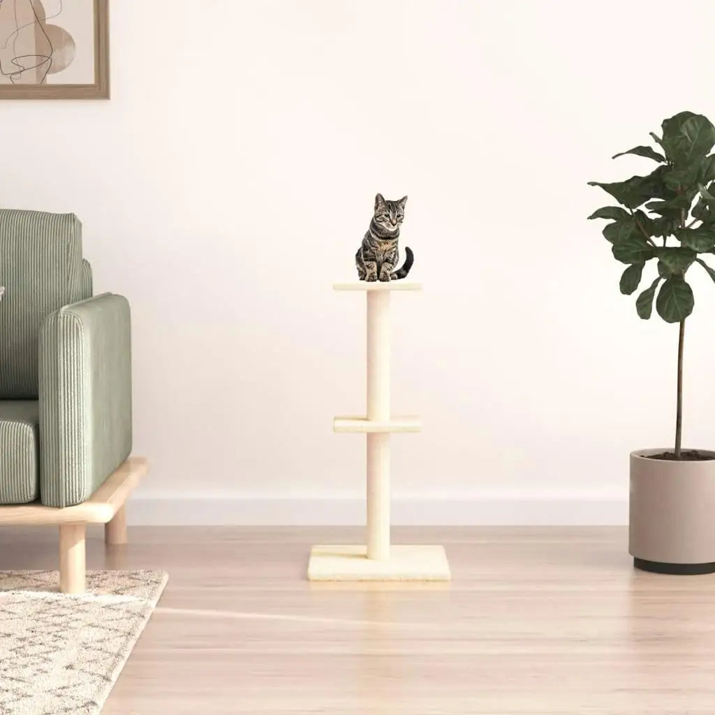 Aesthetic Beige Cat Tree Scratching Post with 2 Perches 5