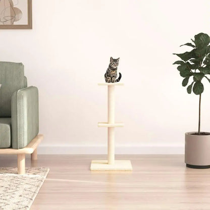 Aesthetic Beige Cat Tree Scratching Post with 2 Perches 5