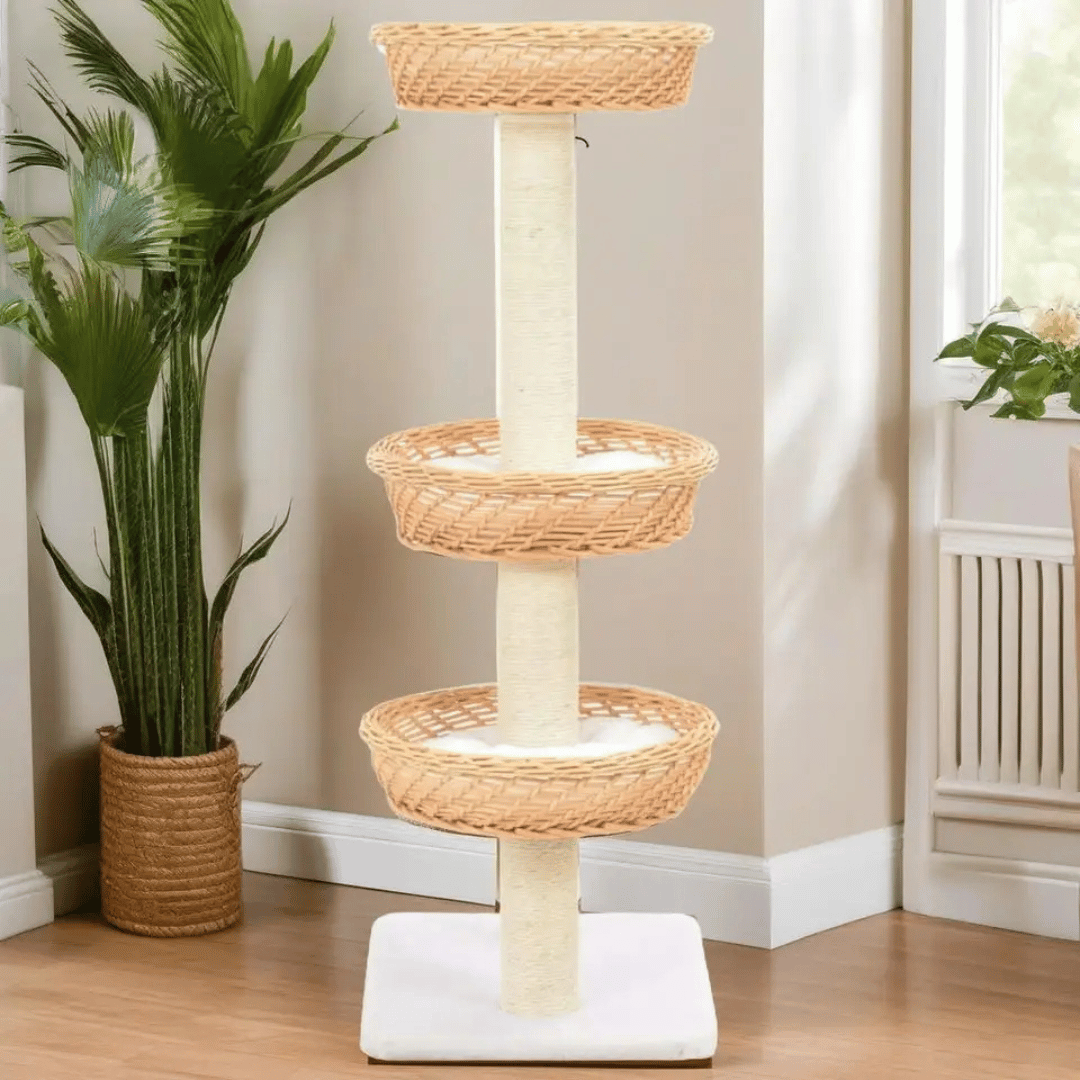 Aesthetic Cat Tree with Wicker Basket Perches & Sisal Scratching Posts 1