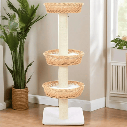 Aesthetic Cat Tree with Wicker Basket Perches & Sisal Scratching Posts 1